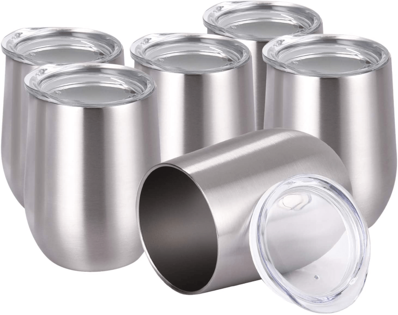 6 Pack 12Oz Stainless Steel, Stemless Wine Tumbler, Glasses Set with Lid & Straw - Image 2