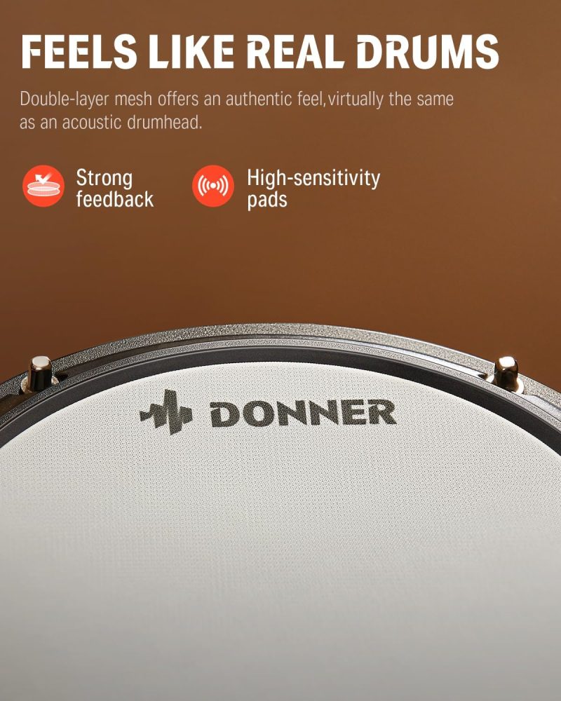Donner DED-80 Electronic Drum Set, Electric Drum Set for Beginner with 4 Quiet Mesh Drum Pads, 2 Switch Pedal, 180+ Sounds, Throne, On-Ear Headphones, Sticks, and Melodics Lessons Included. sgtnighsdesigns - Image 7