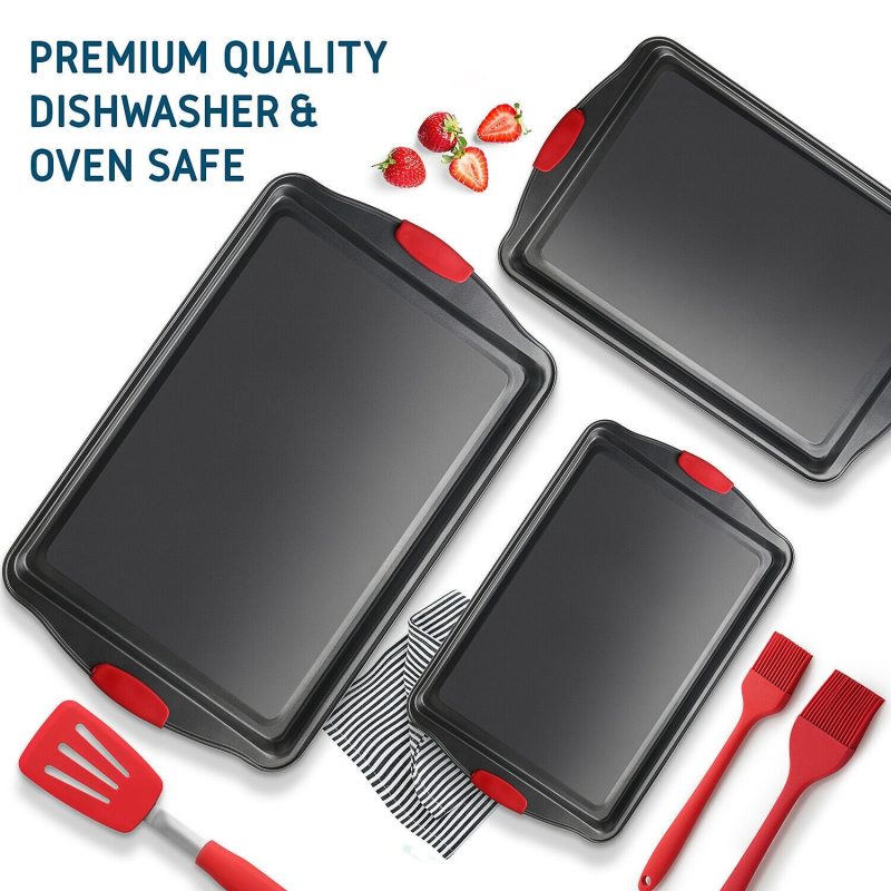 6 Piece Baking Sheet Pan Set Nonstick Cookie Sheets Spatula and Silicon Brushes - Image 6