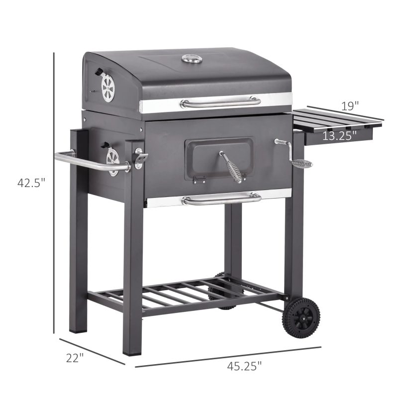 Outsunny Charcoal BBQ Grill, Outdoor Portable Cooker, Gray - Image 7