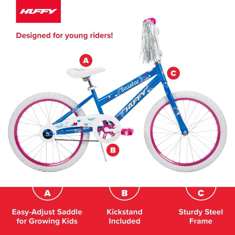 Huffy Sea Star Kids Bike, 20′′ Wheels, Ages 5-12, Blue/Pink, Steel Frame, Coaster Brake, Streamers - 图片 4