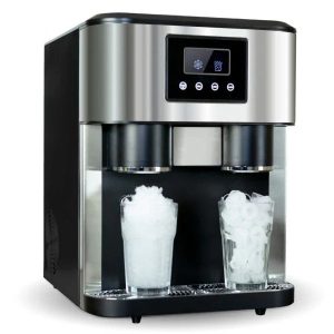 crushed ice and ice cube maker with ice water function countertop stainless steel ice cube machine adjustable ice size including scoop and water supply kit