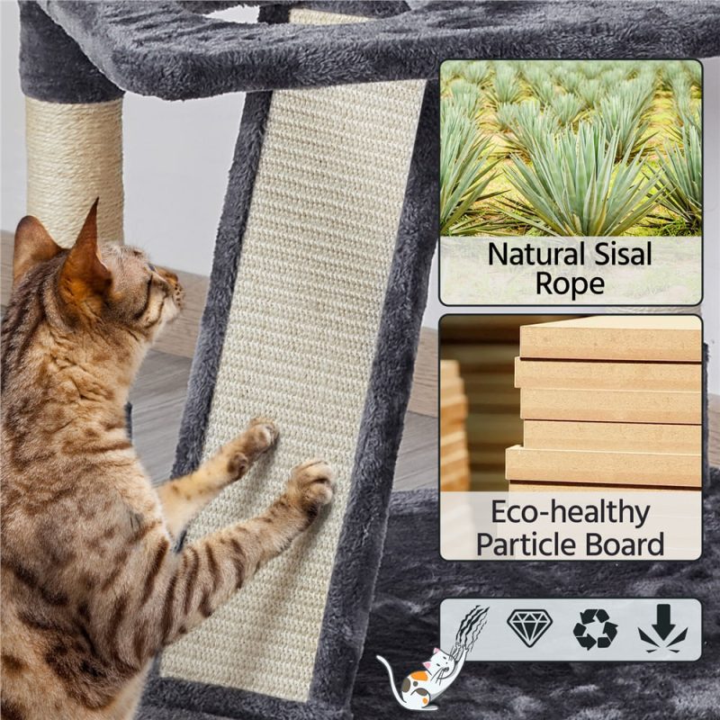 Topeakmart 69'' Large Cat Tree Tower with 2 Condos and Scratching Post, Dark Gray - Image 2