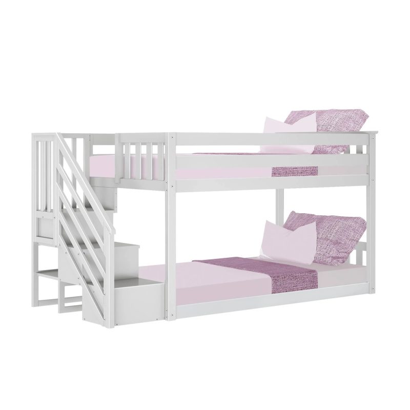 Max and Lily Twin Over Twin Low Bunk Bed with Staircase - Pecan - MadeInUSA - Image 3
