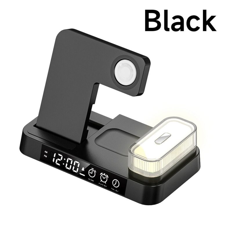 4 in 1 Foldable Multifunction Wireless Charging Station with Alarm Clock Display for iPhone Samsung Apple Watch Air Pods Charger with 7 Colors RGB Night Light - Image 10