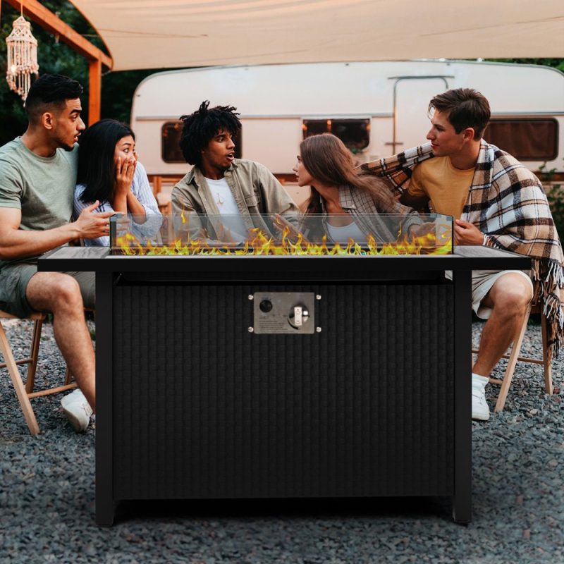 Walsunny 45" Propane Fire Pit Table 50,000 BTU Steel Gas Fire Pit with Lid and Lava Rock Rectangular - Image 5