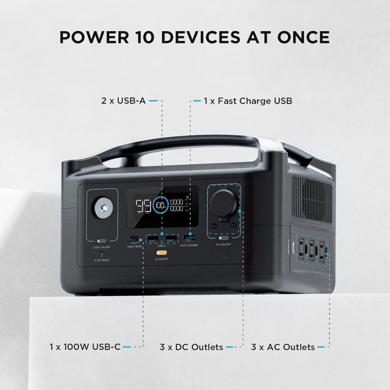 EF ECOFLOW RIVER 288Wh Portable Power Station 3 x 600W AC Outlets & LED Flashlight - Image 4