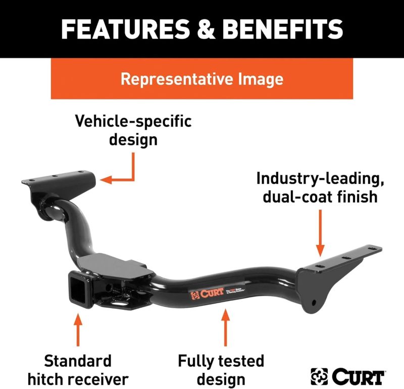 CURT Class 3 Trailer Hitch, 2" Receiver, Round Tube Frame, Black - Image 3