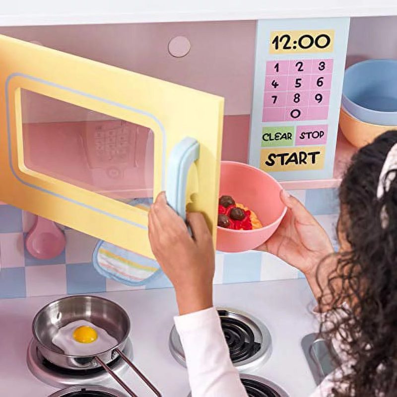 KidKraft KidKraft Wooden Large Pastel Play Kitchen with Turning Knobs, See-Through Doors and Play Phone, Gift for Ages 3+ 42.30 x 17.60 x 43.00 Inches - Image 7