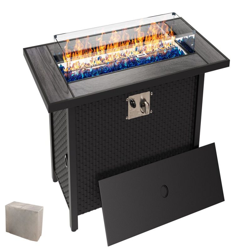 Walsunny 45" Propane Fire Pit Table 50,000 BTU Steel Gas Fire Pit with Lid and Lava Rock Rectangular - Image 12