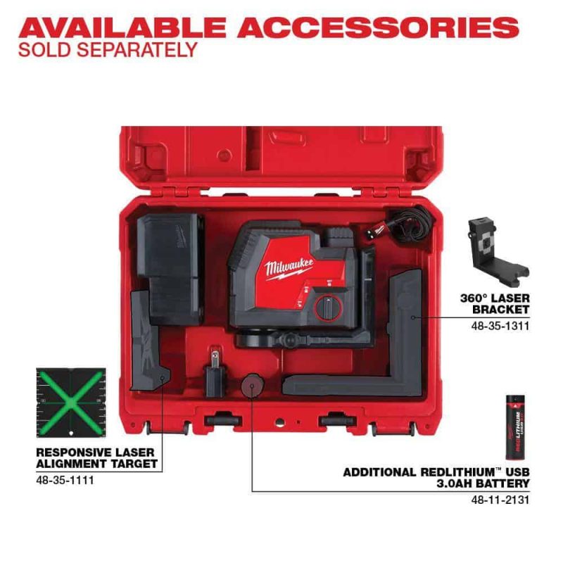 3522-21 Green 100 ft. Cross Line and Plumb Points Rechargeable Laser Level with REDLITHIUM Lithium-Ion USB Battery and Charger - Image 23
