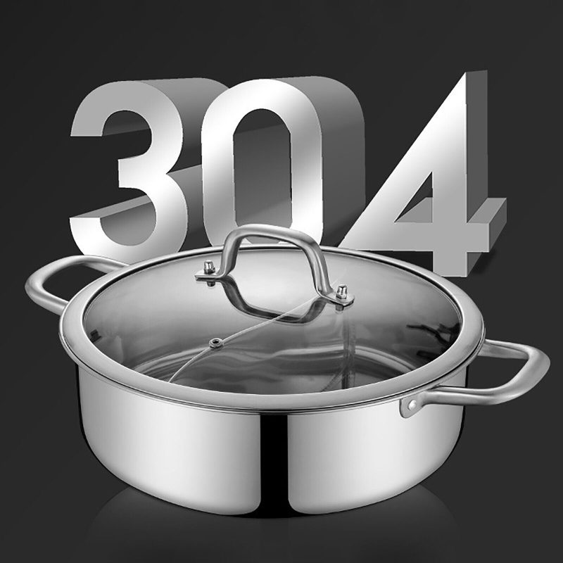 304 Stainless Steel Shabu Shabu Dual Sided Hot Pot W/ Lid And 2 Ladles - Image 8