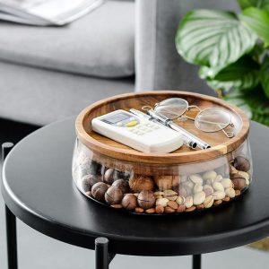 Acacia Storage Glass Bowl with Lid
