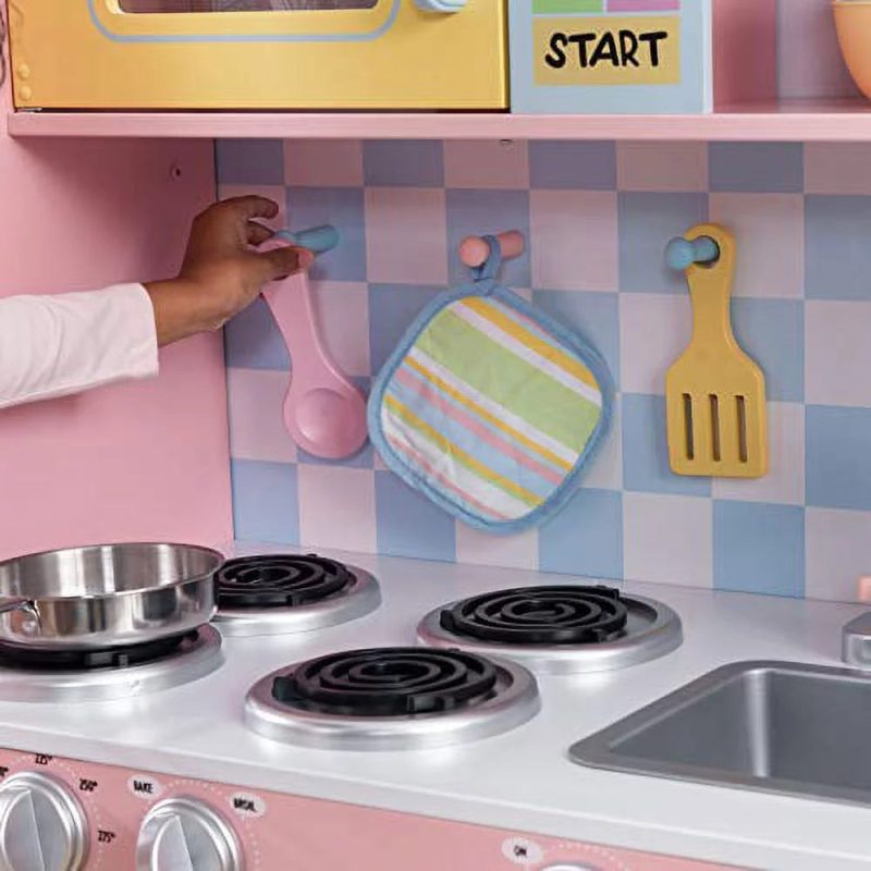 KidKraft KidKraft Wooden Large Pastel Play Kitchen with Turning Knobs, See-Through Doors and Play Phone, Gift for Ages 3+ 42.30 x 17.60 x 43.00 Inches - Image 5