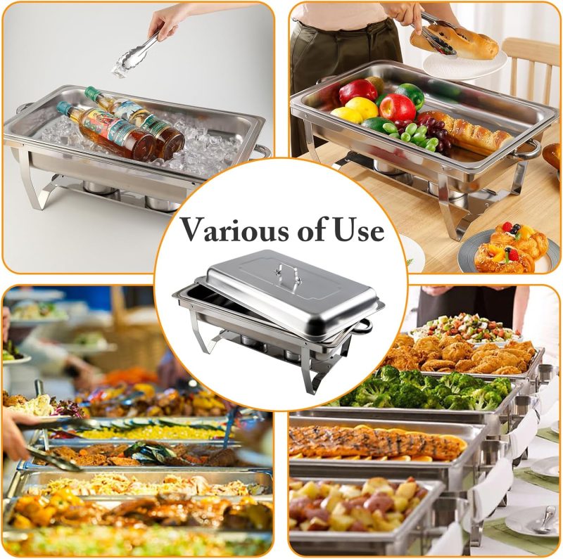 6 Pcs Chafing Dish Buffet Set, 8 Qt Stainless Steel Buffet Servers and Warmers with Foldable Frame, Food Pan, Fuel Holder and Lid for Parties Banquet Wedding - Image 7