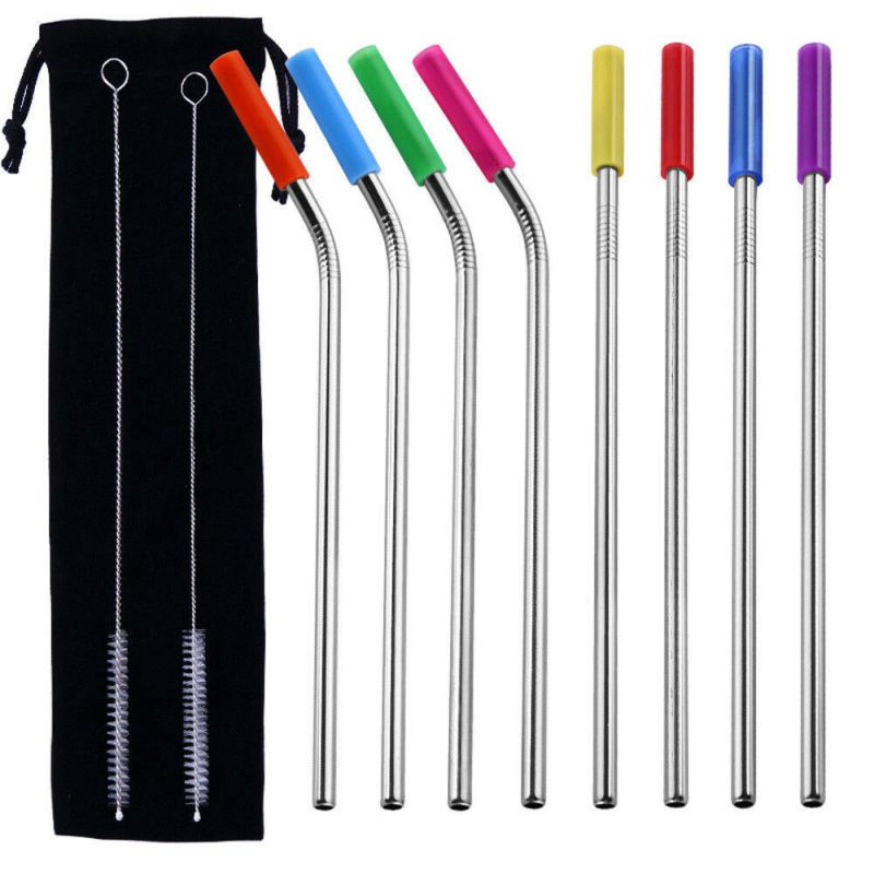 8 Pcs Stainless Steel Metal Drinking Reusable Straws + Cleaner Brush Kit - 图片 6