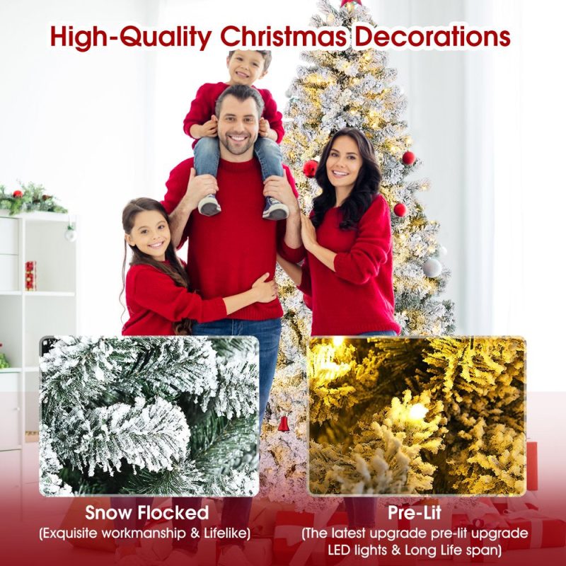 iFanze 6ft Pre-Lit Snow Flocked Christmas Tree with 1000 Tips 250 Warm Lights, Hinged Artificial Holiday Xmas Pine Tree - 图片 6