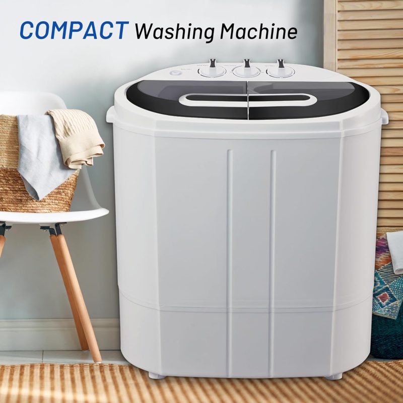 Portable Washing Machine, 15lbs Twin Tub Washer 2 In 1 Mini Compact Laundry Machine, 9lbs+6lbs Washer and Spinner Combo for Dorms, Apartments, RVs(Black) �C 15lbs - Image 19