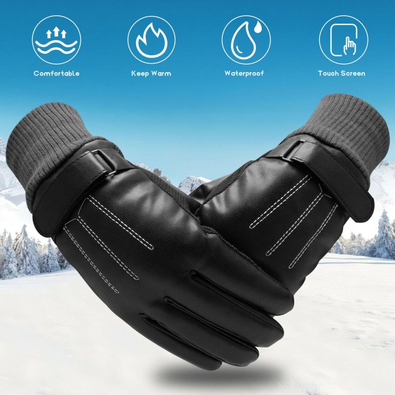 -30°C Leather Waterproof Winter Warm Ski Gloves | Touch Screen Compatible - Image 9