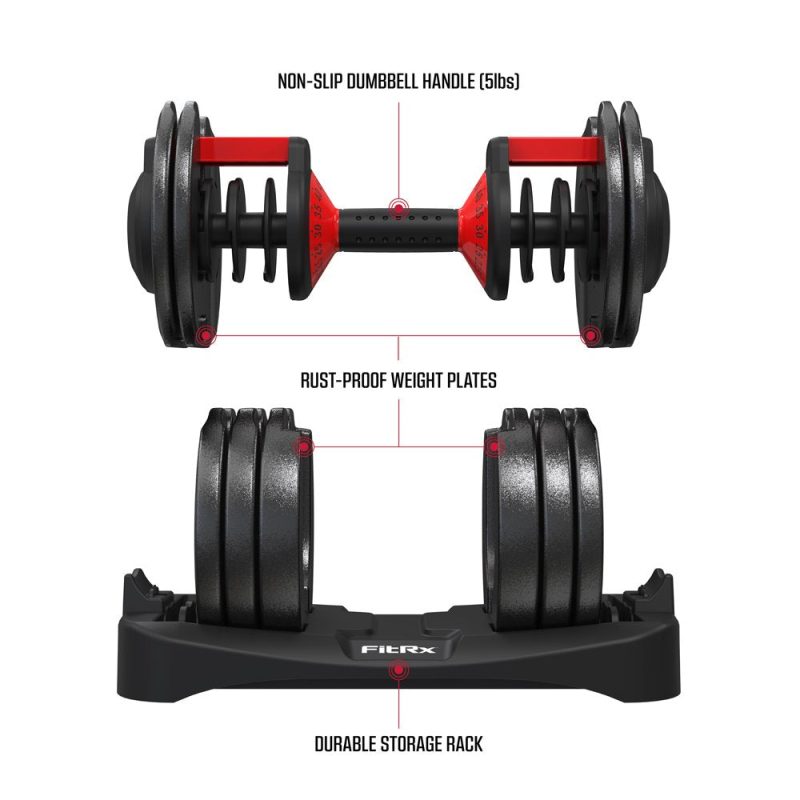 FitRx Smart Bell, Quick Select Adjustable Dumbbell, 5-52.5 Lbs - Image 2
