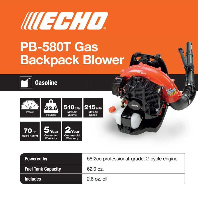ECHO 216 MPH 517 CFM 58.2cc Gas 2-Stroke Cycle Backpack Leaf Blower with Tube Throttle - Image 3
