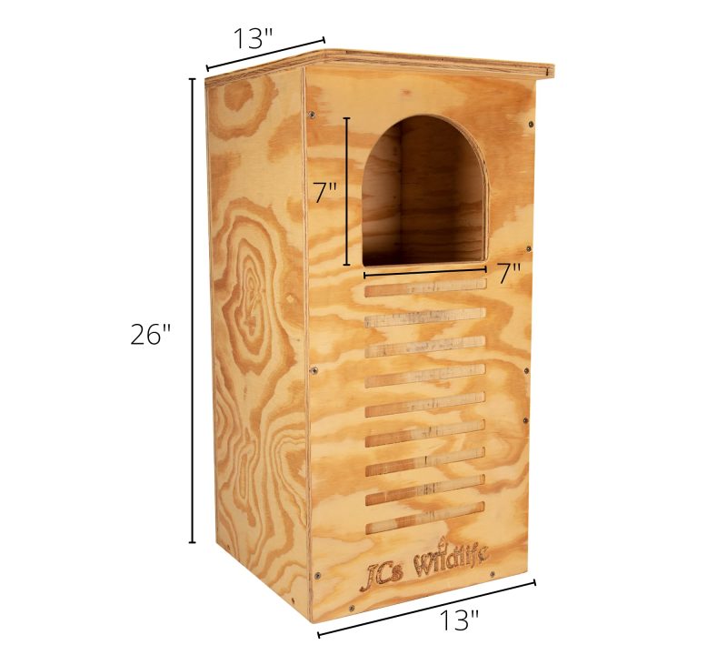 JCs Wildlife Barred Owl Nesting Box – Treated Exterior Grade Plywood – Mounting Hardware and Pine Shavings Included – Dedicated Clean Out Door for Easy Cleaning – Made in The USA - 图片 2