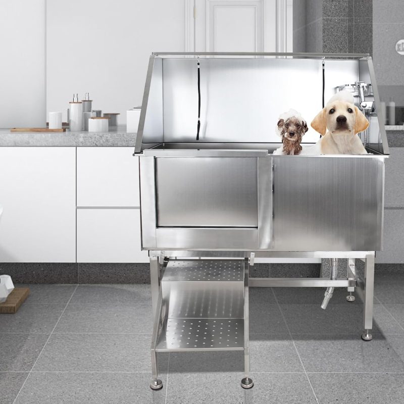 50′′ Dog Wash Bathtub, Pet Wash Station, Professional Stainless Steel Dog Grooming Tub with Ramp, Faucet, Sprayer, Drain Kit, Right Door - Image 3