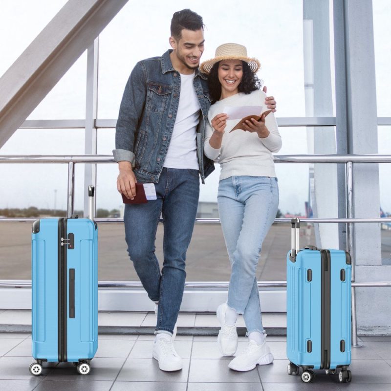 Sunbee 3 Piece Luggage Sets Hardshell Lightweight Suitcase with TSA Lock Spinner Wheels, Light Blue - Image 7