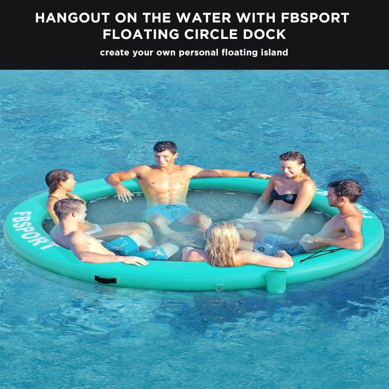 Inflatable Dock Floating Platform, 8ft Inflatable Water Hammock Floating Deck for Lake W/Cupholder, Round Floating Ring Float Ring, Pool Float Raft Lounger Island Platform Pad - 图片 7