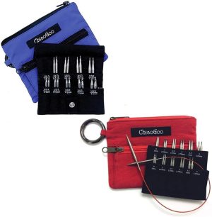 ChiaoGoo Twist Shorties Interchangeable Knitting Needle Set Bundle – Mini & Small, Stainless Steel, Red & Blue, Circular Needles 9′′-14′′