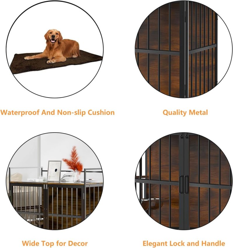 Furniture Style Large Dog Crate with 360° & Adjustable Raised Feeder for Dogs 2 Stainless Steel Bowls -End Table House Pad, Indoor Use,41" L X 24" W 36" H, Classic Brown - Image 20